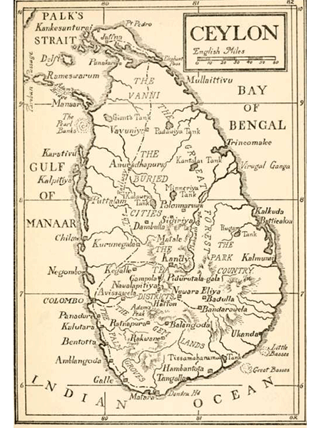 Map of Sri Lanka showing Cinnamon regions
